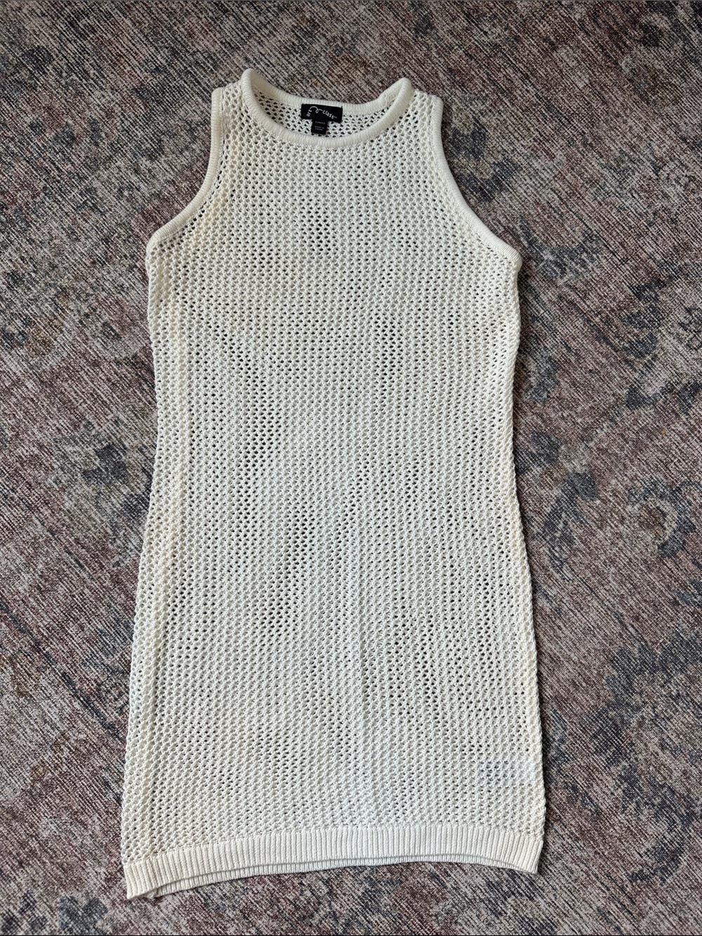 Kids Mesh Knit Sleeveless Tunic Coverup Dress - Cream